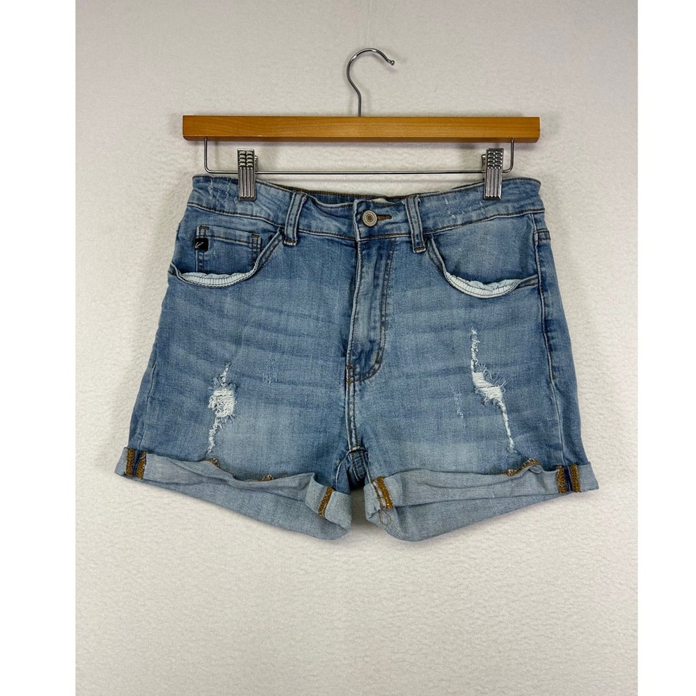 Boho Summer Kancan Women 9/28 Light Blue Distressed High Rise Cuffed Jean Shorts